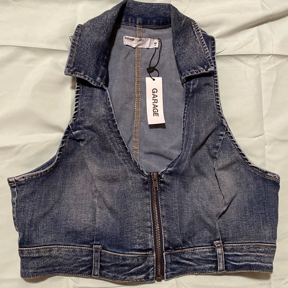 Garage Denim Blue Zipper Vest Size Medium